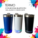 Termo con bocina bluetooth color azul mate - Imagen 2
